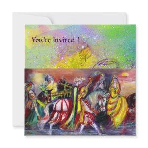 HORSE RIDERS IN NIGHT,yellow purple green sparkles