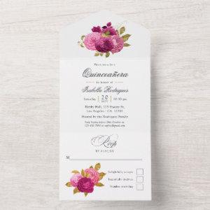 Hot-Pink and Gold Floral Quinceañera All In One