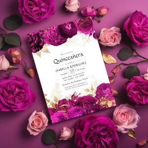 Hot-Pink and Gold Floral Quinceañera