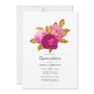 Hot-Pink and Gold Floral Quinceañera Photo Invitat