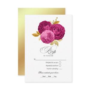 Hot-Pink and Gold Floral Quinceañera RSVP Card