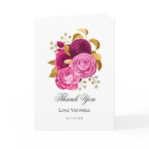 Hot Pink and Gold Floral Quinceañera Thank You Card