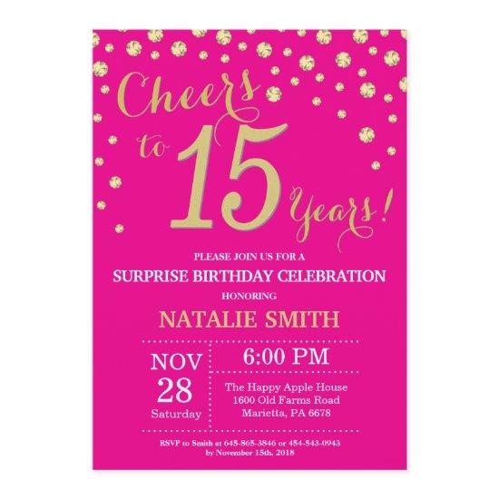 Hot Pink and Gold Surprise 15th Birthday Diamond