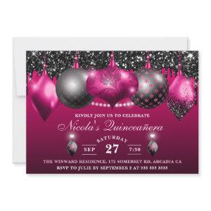 Hot Pink & black Glitter Baubles Quinceanera