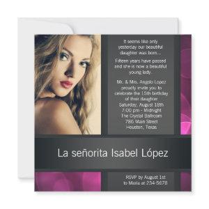 Hot Pink Black Photo Quinceanera