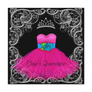 Hot Pink Black Quinceanera