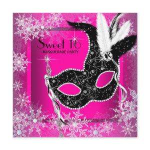 Hot Pink Black Snowflake Sweet 16 Masquerade Party