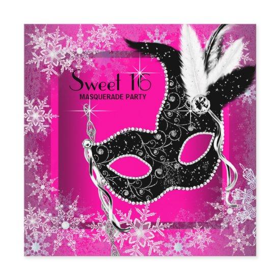 Hot Pink Black Snowflake Sweet 16 Masquerade Party