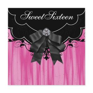 Hot Pink Black Sweet Sixteen Birthday Party Invita