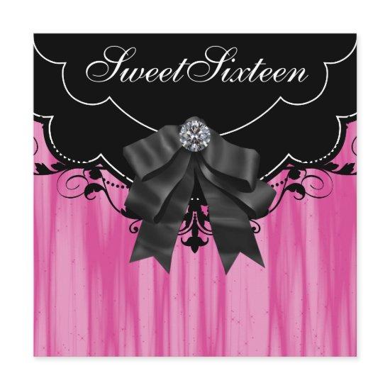 Hot Pink Black Sweet Sixteen Birthday Party Invita