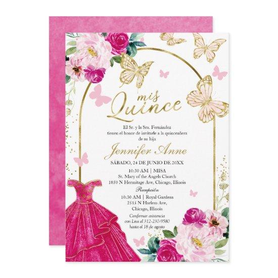 Hot Pink Butterfly Spanish Quinceanera