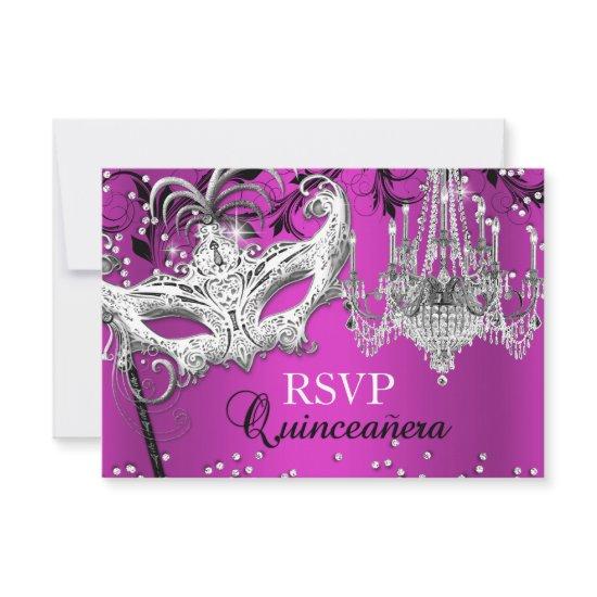 Hot Pink Chandelier Masquerade Quinceanera RSVP