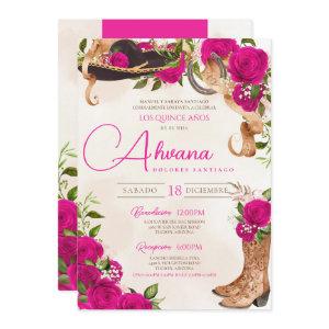 Hot Pink Charro Western Rose Floral Quinceañera