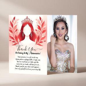 Hot Pink Crown Tiara Black Lace Red Quinceanera Thank You Card