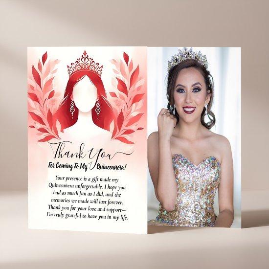 Hot Pink Crown Tiara Black Lace Red Quinceanera Thank You Card