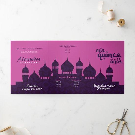 Hot Pink Dark Purple Arabian Nights Quinceañera Tri-Fold