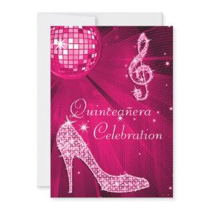 Hot Pink Disco Ball and Sparkle Heels Quinceañera