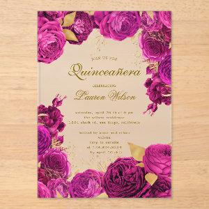 Hot Pink Exclusive Floral Quinceanera  Acrylic