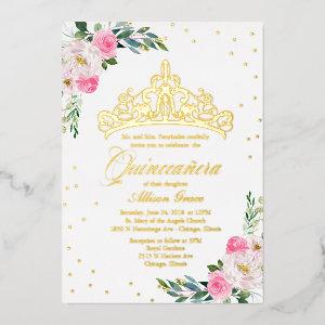 Hot Pink Floral Quinceanera  Foil