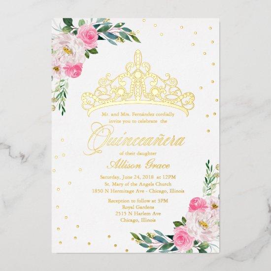 Hot Pink Floral Quinceanera  Foil