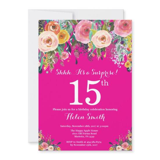Hot Pink Floral Surprise 15th Birthday