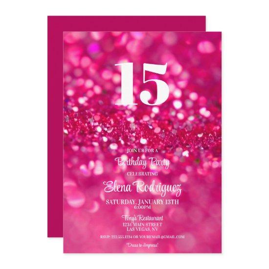 Hot Pink Glitter Glam 15th Birthday