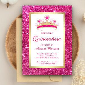 Hot Pink Glitter Tiara Princess Quinceanera