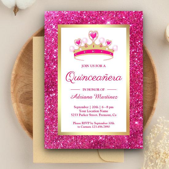 Hot Pink Glitter Tiara Princess Quinceanera