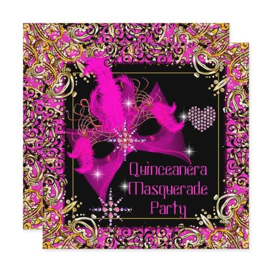 Hot Pink Gold Black Masquerade Quinceanera Party