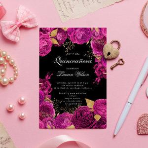 Hot Pink Gold Exclusive Floral Quinceanera