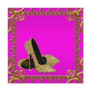 Hot Pink Gold Glitter High Heels Party Template