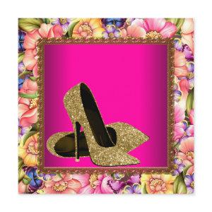 Hot Pink Gold Glitter High Heels Party Template
