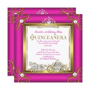 Hot Pink Gold Princess Quinceanera 15th Birthday
