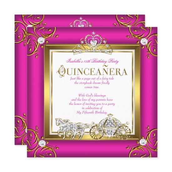 Hot Pink Gold Princess Quinceanera 15th Birthday