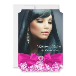 Hot Pink Lace & Jewel Bow Quinceanera