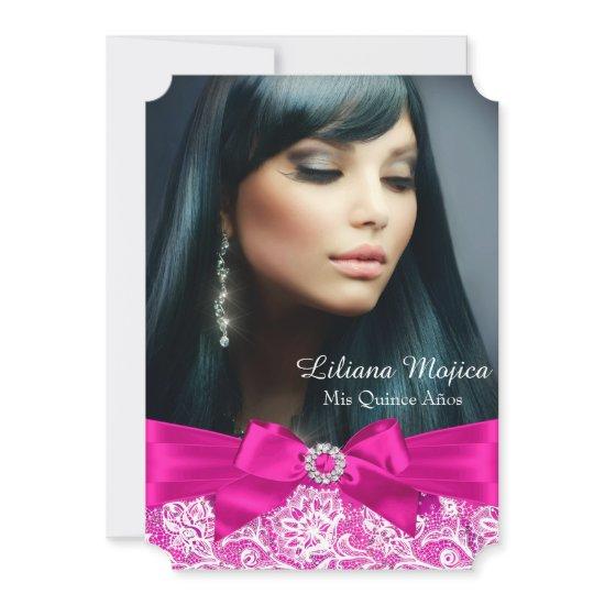 Hot Pink Lace & Jewel Bow Quinceanera