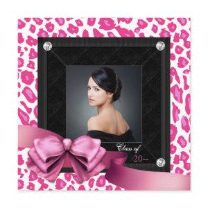 Hot Pink Leopard Photo Graduation Announcements