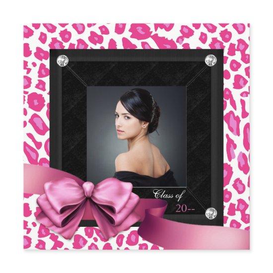 Hot Pink Leopard Photo Graduation Announcements