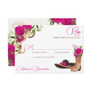 Hot Pink Magenta Charro Western Quinceanera RSVP Card