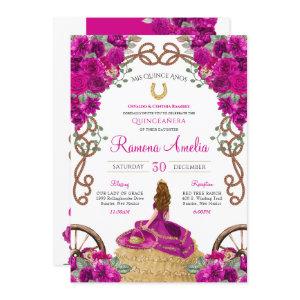 Hot Pink Magenta Floral Western Charro Quinceanera