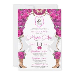 Hot Pink Magenta Floral Western Charro Quinceañera