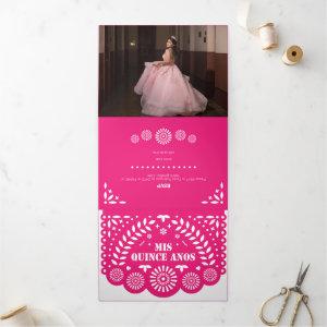 Hot Pink Papel Picado Mis Quince Años Tri-Fold