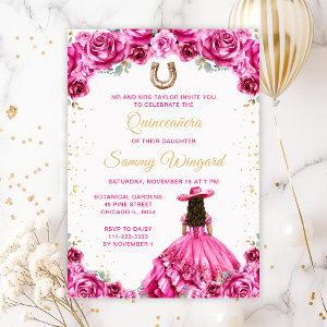 Hot Pink Princess Floral Charro Quinceañera