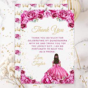 Hot Pink Princess Floral Quinceañera Thank You Card