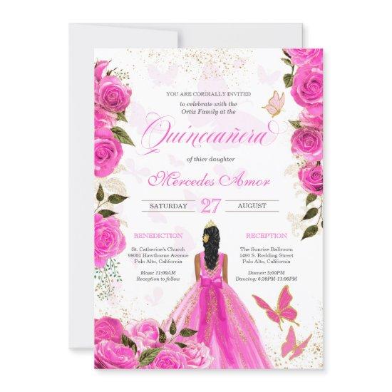 Hot Pink Roses Butterfly Mariposa Quinceanera Rose