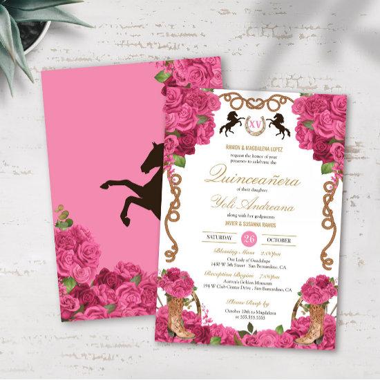 Hot Pink Roses Western Charro Quinceanera
