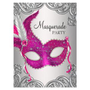 Hot Pink Silver Mask Masquerade Ball Party