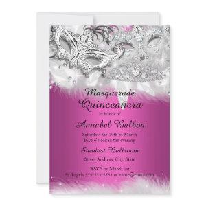 Hot Pink Sparkle Masquerade Quinceanera Invite