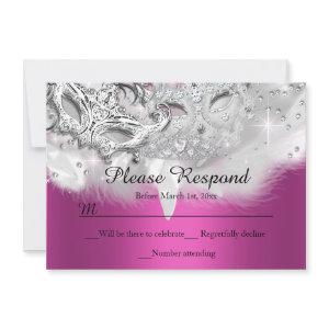 Hot Pink Sparkle Masquerade RSVP Reply