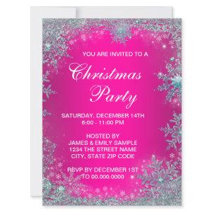 Hot Pink Teal Blue Snowflake Christmas Party